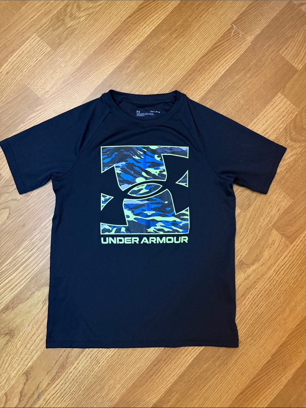 Under Armour Black Swim Tee with Blue Camo Logo